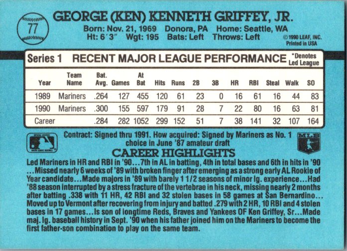 1991 Donruss #77b Ken Griffey Jr.